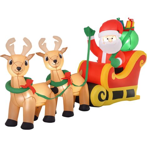 Père Noël gonflable LED 240x57x112 cm avec traîneau, rennes et gonfleur, décoration extérieure design sobre pour jardin pratique et festif