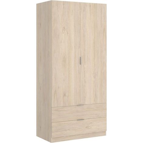 Armoire placard meuble de rangement coloris naturel - Longueur 81 x Hauteur 184 x Profondeur 52 cm -PEGANE- (1/5)