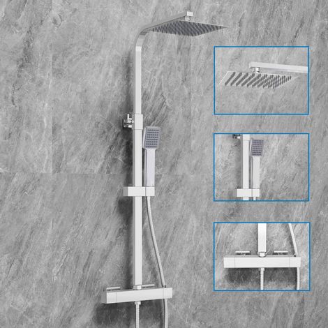 SKY Bathroom 20cm Chrome Thermostatic Shower Mixer Slim Twin Head Square (1/5)