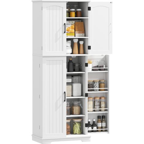 Buffet haut cuisine 4 portes 10 niches 8 portes-épices étagères réglables blanc 60x35x162cm