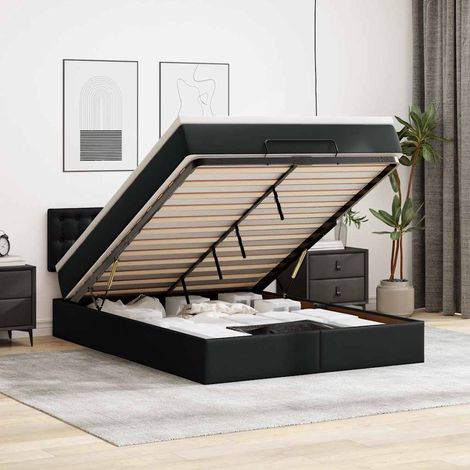 Ottoman-Bett mit Matratzen & LEDs Schwarz 140x200 cm Kunstleder