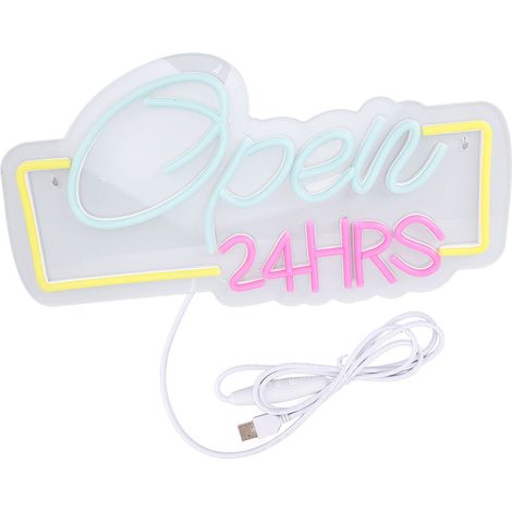 Enseigne lumineuse néon « Ouvert 24h/24 » à luminosité réglable, alimentée par USB, LED, idéale pour bars, pubs, clubs, boutiques et hôtels. (1/5)