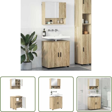 vidaXL Spiegel - Badezimmermöbel-Set 2 pcs Sonoma-Eiche Holzwerkstoff & Metall (1/5)