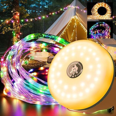Guirlande lumineuse d'extérieur, 10 m, guirlande lumineuse de camping, pliable, avec 5 modes d'éclairage, durable et étanche, chargement USB pour le camping, la terrasse, la décoration, Noël [Classe é (1/3)