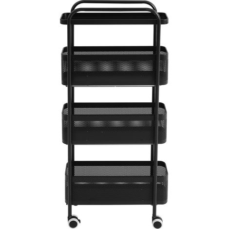 Chariot de rangement fin - Noir - 4 étagères - 40x15 cm - Acier carbone - Roulettes freinées - Pour espace étroit, salle de bain (1/5)