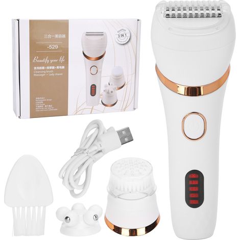 Épilateur électrique 3 en 1 pour femmes, rasoir électrique rechargeable par USB, brosse faciale, masseur-AquaForge