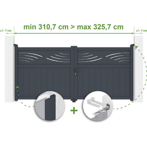 Verstellbares Drehtor Breite 3m HALTI H.140cm grau Aluminium
