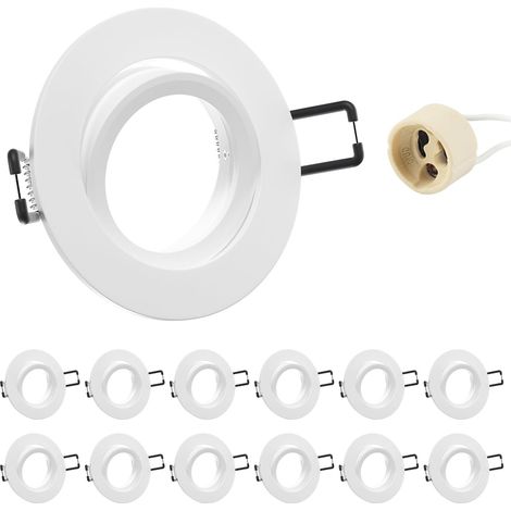 12x Spot Encastrable GU10 Aluminium, Orientables Blanc Support Spot Encastrable Cadre De Montage Avec Douille GU10, Rond Spot de Plafond 68mm extra plat Pour LED, Trou de montage ø60-75mm (1/5)