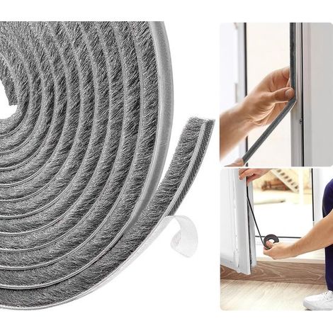 Burlete para puertas y ventanas，6 m de largo x 9 mm de ancho x 9 mm de alto，Burlete autoadhesivo con cepillo，Burlete para puertas correderas，Gris (1/5)