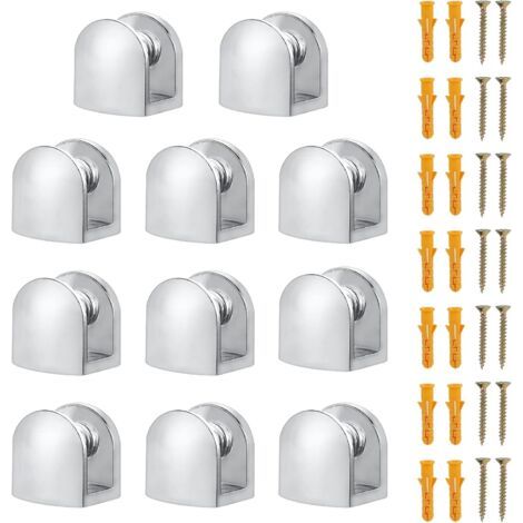 Lot de 14 supports de verre réglables en alliage de zinc pour étagère en verre solide pour bibliothèques, vitrines, étagères en verre de salle de bain (5–8 mm) (1/5)