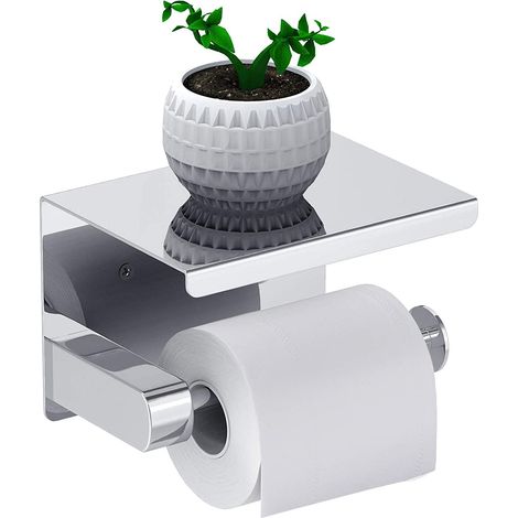 Porte-papier hygiénique, porte-rouleau de papier toilette sans perçage Porte-papier hygiénique, distributeur de papier avec étagère, acier inoxydable SUS 304, colle auto-adhésive et mur de salle de ba (1/5)