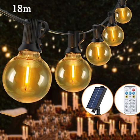 Guirlande Solaire Exterieur, 18m Guirlande Lumineuse Solaire avec 30+1 G40 Ampoules, 8 Modes Étanche IP44 Guirlande Guinguette Noël (1/5)