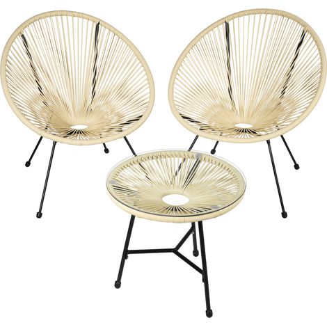 Lot de 2 chaises jardin avec table en polyéthylène et acier beige