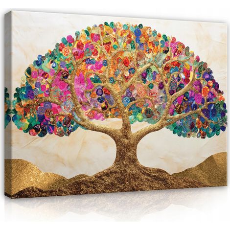 Peinture arbre art abstrait sur toile mur chambre salon 60x40 (1/3)