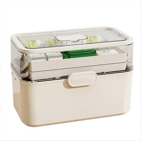 Boîte de rangement pour médicaments à 3 niveaux, portable et anti-poussière, rangement multi-couches, organisateur familial pour la maison et les voyages (1/5)