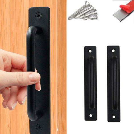 poignées de porte autocollantes noires en métal avec vis, compatibles avec portes de chambre, de bureau, de cave et portes intérieures. (1/4)