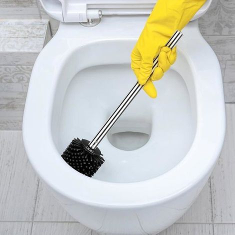 Brosse Toilettes WC Brosse WC Silicone Balayette WC Brosse WC Classique Manche en Acier Inoxydable 4 Pièces (Silicone/Noir) (1/4)