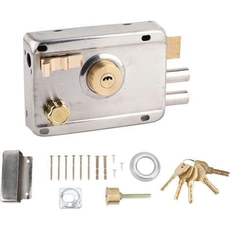 Serrures de porte vintage en acier inoxydable, ensemble universel de verrou à pêne dormant vertical avec cylindre à clé, sécurité pour porte d'entrée (1/5)