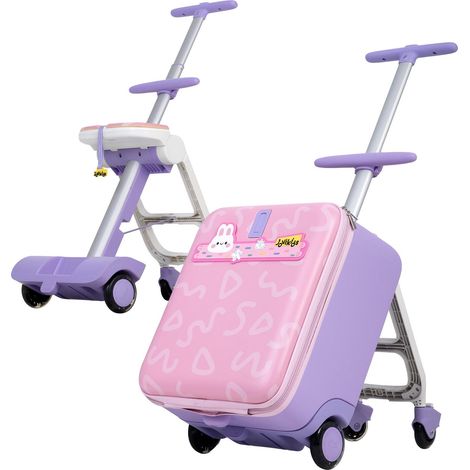 Valise enfant Jovikids, valise trolley 3 en 1 de 32 L avec poignée télescopique et 4 roues, valise de voyage pliable et détachable pour enfants, plusieurs compartiments (rose)