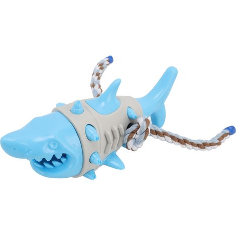 Haiförmiges Kauspielzeug mit Futterspender für Hunde, entwickelt zur Zahnreinigung und zum Stressabbau. Ideal für Welpen und Haustiere. Anti-Stress-Kauspielzeug in Haiform für zahnende Hunde. (1/5)