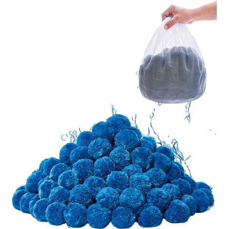 Bolas filtrantes VEVOR, 1,6 kg, fibra de poliéster reutilizable, bolsa de lavado, para piscinas elevadas, acuarios, azul-b, 1,5 lbs-a (1/2)