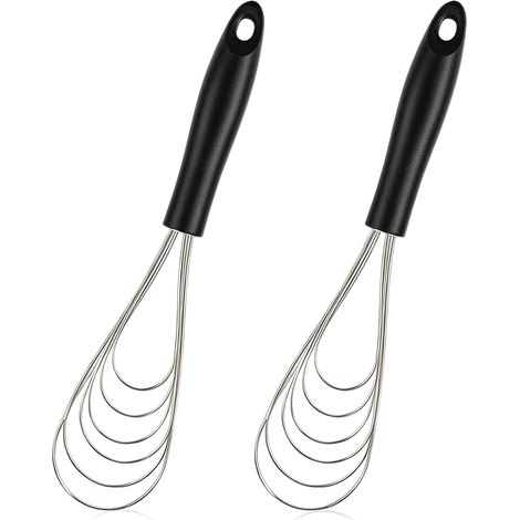 2 fouets cuisine inox silicone poignée noire 25 × 6,5 cm battage œufs crème (1/5)