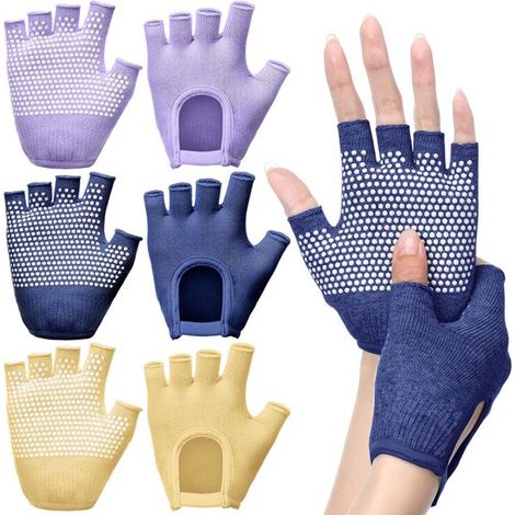 Lot de 3 paires de gants de yoga en silicone antidérapants et sans doigts, pour le Pilates et le fitness, pour femmes et hommes. Taille unique. (1/5)