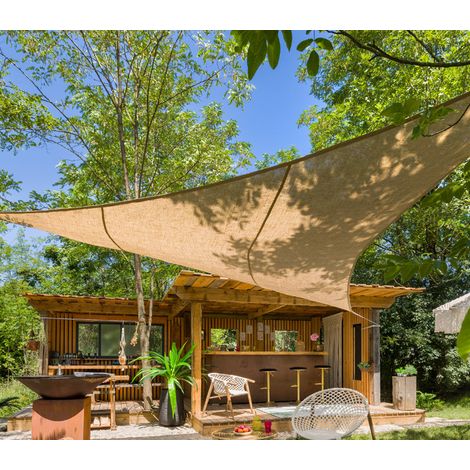 Voile d'ombrage triangulaire 3m en jute naturel 300g/m² – Perméable à l'air – Installation facile avec ceinture de renfort – Jardiline