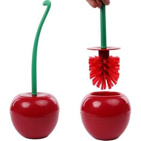 Brosse de toilette,Brosse et Support de Toilette,Forme de Cerise Brosse de Toilette,Plastique Brosse WC,Outil de Nettoyage(rouge) (1/3)