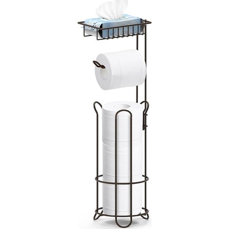 Porte-papier toilette sur pied en bronze avec étagère supérieure, porte-essuie-tout avec distributeur et rangement, distributeur pour 3 rouleaux de rechange (1/4)