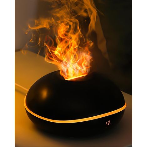 Diffuseur D'huiles Essentielles de Flamme, Humidificateur à Ultrasons D'aromathérapie de 200 ml avec Design Silencieux,7 lumières LED apaisantes, Noir (1/5)