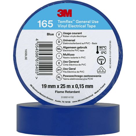 3M Temflex™ 165 165BL6E Isolierband Temflex™ 165 Blau (L x B) 25 m x 19 mm 1 St.