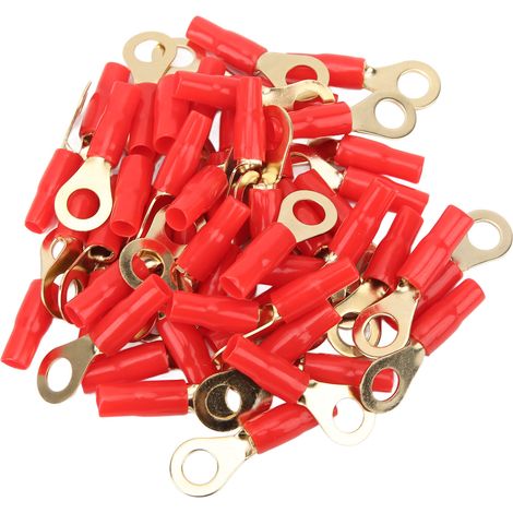 Lot de 50 cosses annulaires en laiton, connecteurs de câblage avec gaine thermorétractable, calibre 8. (1/5)