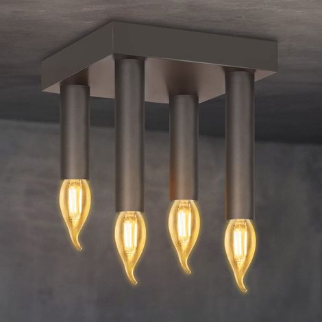 GBLY Vintage Deckenlampe Deckenleuchte 4-flammige - Retro Deckenspots E14 Industrial Wohnzimmerlampe Grau Schlafzimmerlampe mit 4 Spots Metall Kronleuchter für Wohnzimmer Küche flur bar