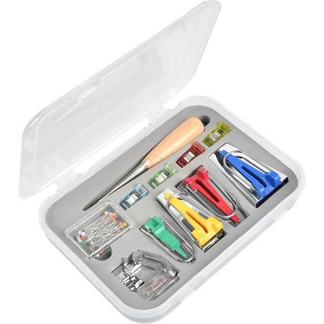 Kit de costura de 8 piezas, prensatelas ajustable, punzón para acolchar, alfileres de bola para bies y accesorios. (1/5)