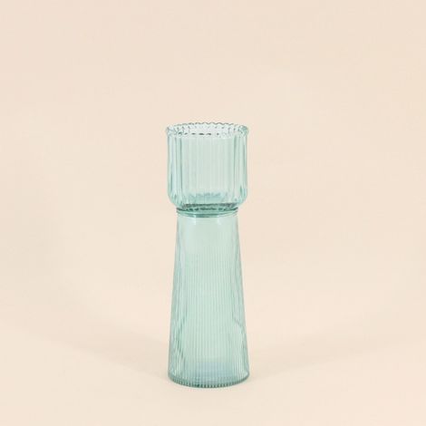 Bougeoir en verre strié vert 23cm