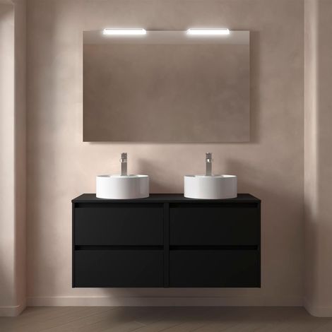 Meubles de salle de bains NOJA 1200 4 tiroirs BLACK SATIN + plan vasque (1/2)