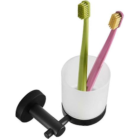 Zahnbürstenhalter aus Edelstahl mit Spülbecher, eleganter schwarzer All-in-One-Badezimmerorganizer (Einzelbecher) (1/5)
