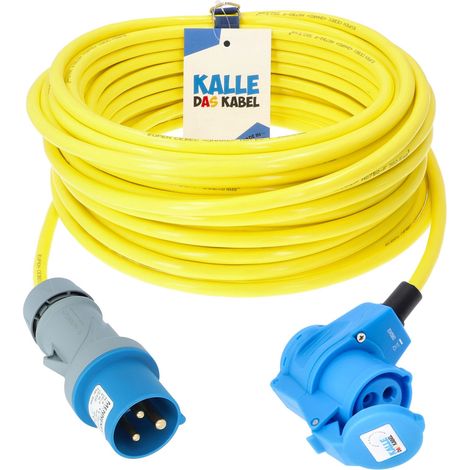 Kalle Verlängerungskabel CEE 230V 16A 2,5mm² Winkel Extreme Signal Gelb IP44 15 Meter