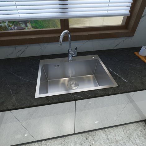 Biubiubath Evier de cuisine Argent 60x45x20cm 1 Bac en Inox avec montage en surface et montage encastré (1/5)