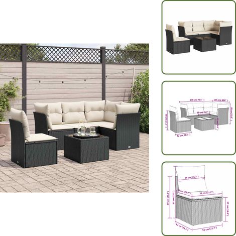 Salon de jardin 6 pcs avec coussins noir résine tressée - Ensemble Salon De Jardin - Mobilier De Jardin - Salon De Jardin Design - Meubles De Jardin Résistants - Set Canapé Jardin (1/5)