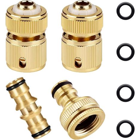 4pcs Raccord Tuyau d'arrosage Ensemble en Laiton, 2 1/2"（13mm） Tuyau Rapides Raccord & 1  Adaptateur de Robinet, pour l'irrigation avec 1  Connecteur Double Mâle pour Extension (1/5)