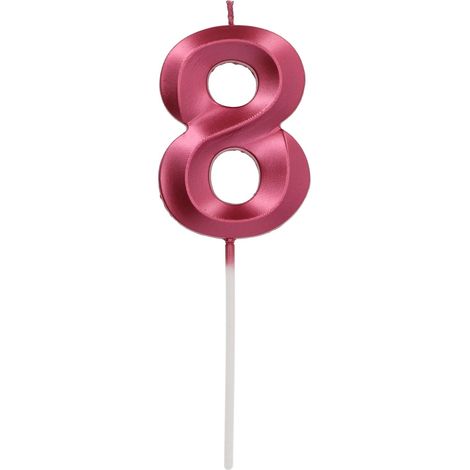 Bougie Chiffre 8 Rouge Métallique, 7 centimeters