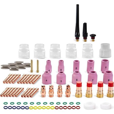 Kit D'Accessoires pour Torche de Soudage TIG 87 Pièces, Lentille à Gaz Tronquée, 12 Coupelles en Verre pour -17/18/26 (1/5)
