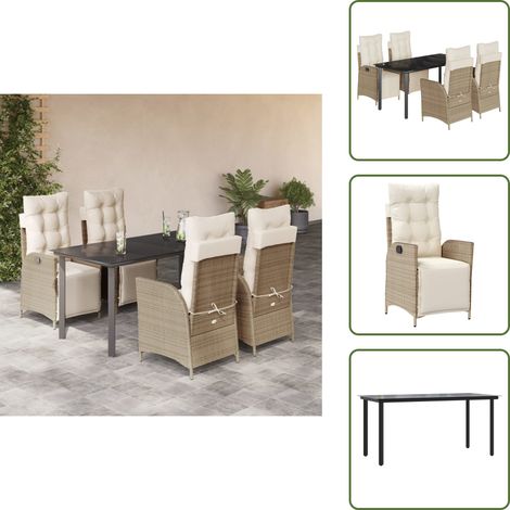 Sitzkissen - vidaXL 5-tlg. Garten-Essgruppe mit Kissen Beige Poly Rattan - Rückenkissen (1/5)