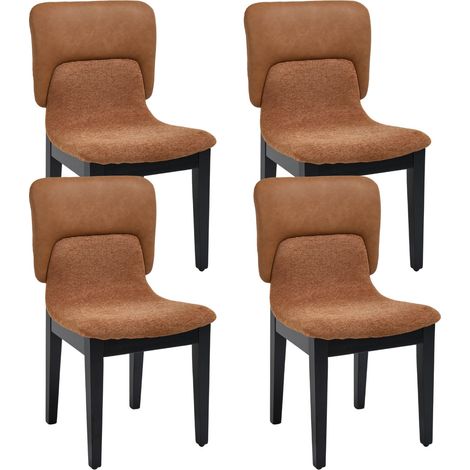 Wahson Lot de 4 Chaises, Pieds en Bois, Chaise Salle à Manger en Cuir PU + Tissu Chenille Chaise Rembourrée pour Chambre/Cuisine, Marron (1/5)