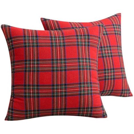 2 Pcs Noël Plaid Tartan Coussin Couvre Xmas Jeter Taie D'Oreiller Lit Canapé Décor À La Maison (1/5)