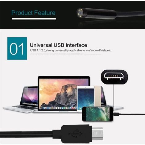 Endoscope - VGEBY - 7 mm - IP67 étanche - 6 LED - Micro HD 300 000 pixels (1/4)