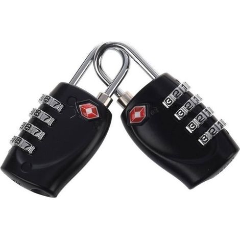2 x cadenas TSA à combinaison 4 chiffres, noir/rouge/pourpre/argent/bleu, réinitialisable, pour bagages et coffres (1/4)