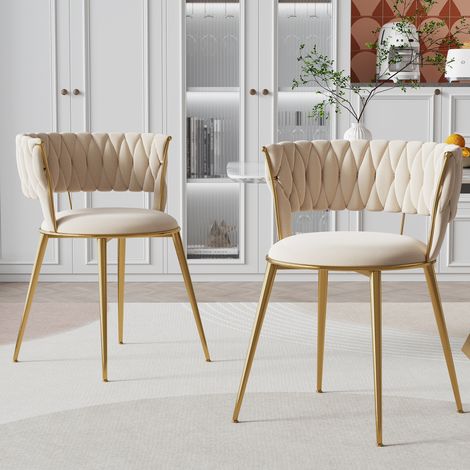 Silla de comedor de terciopelo marfil, lote de 2, con reposabrazos HAVRYA (1/5)
